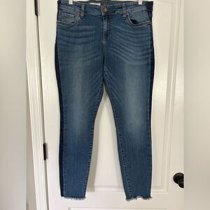 Kut from the Kloth Women's Blue Ankle Skinny Frayed Hem Cropped Jeans Size 16